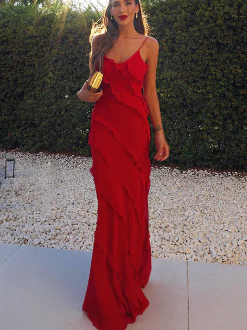 Elvanna | Women’s Maxi Dress with Ruffle Detail and Slim Fit