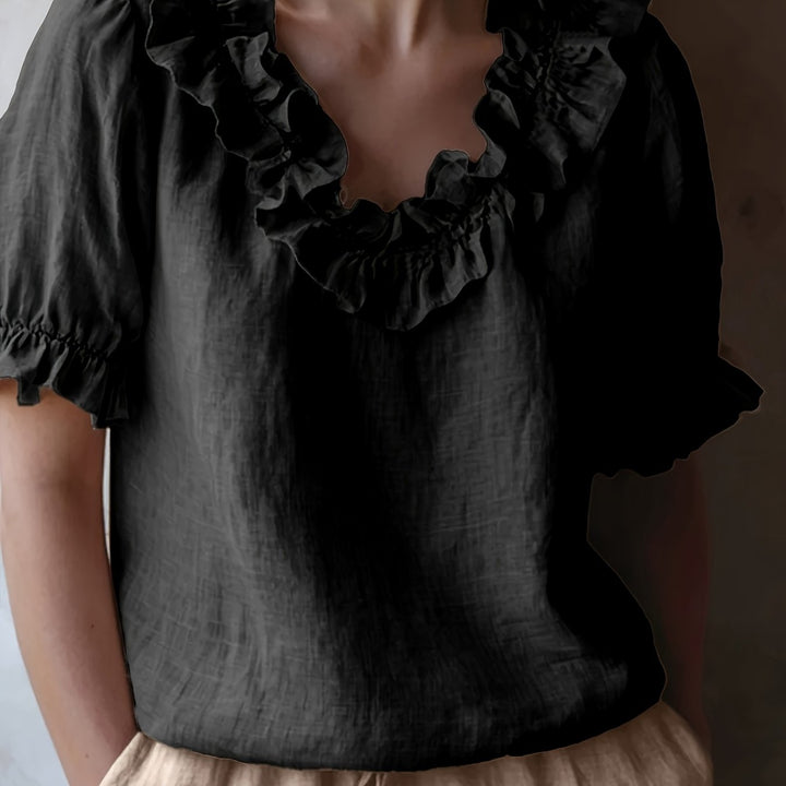Elmirae | Women’s Blouse with ruffled neckline and soft short layers