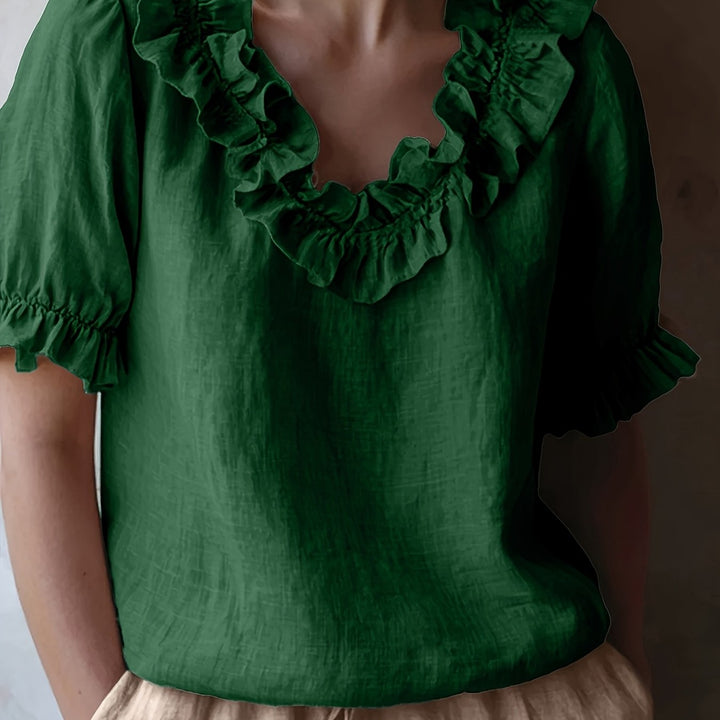 Elmirae | Women’s Blouse with ruffled neckline and soft short layers