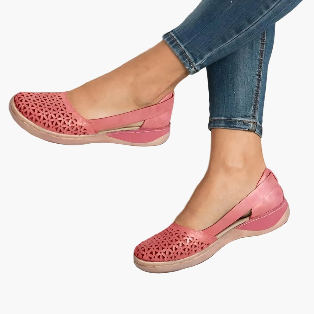 Lurexa | Women’s Slip-On Flats with perforated detail and open-back design