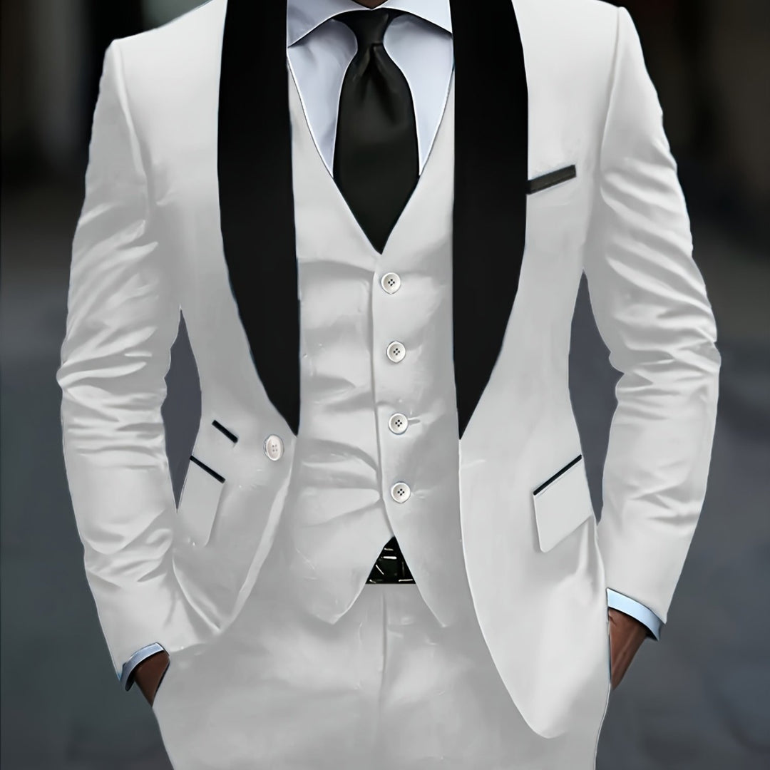 Rovian | Men’s Three-Piece Suit with contrast lapel ornament