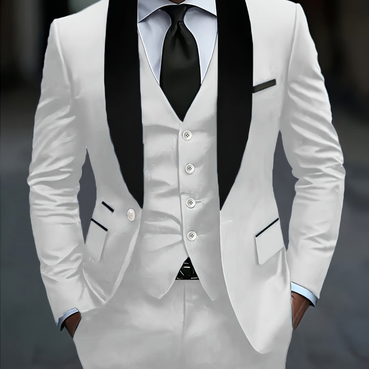Rovian | Men’s Three-Piece Suit with contrast lapel ornament