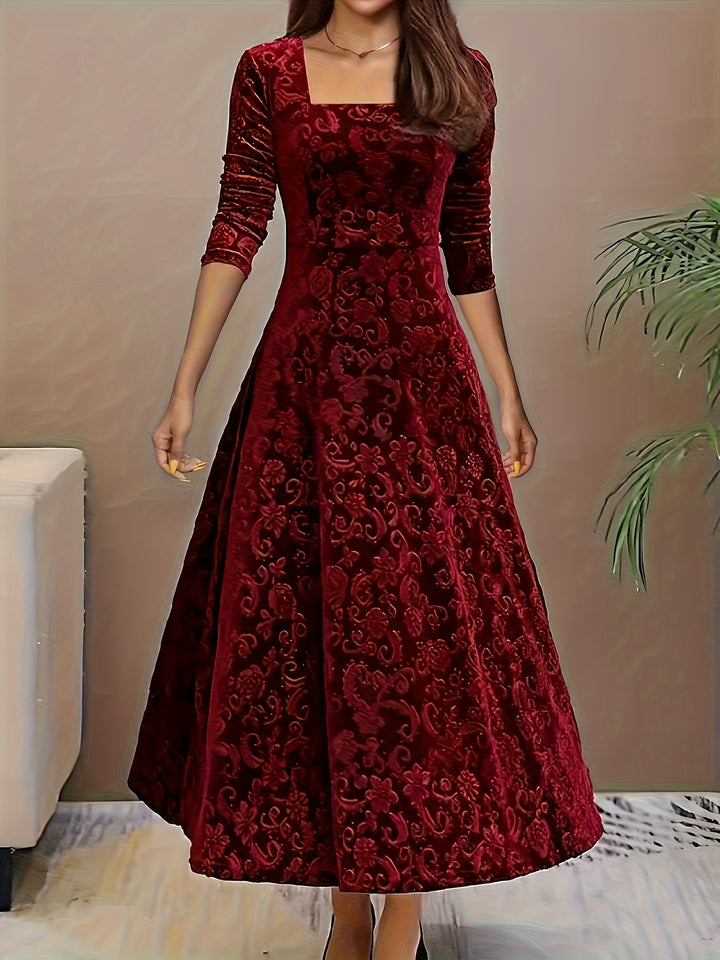 Elarisse | Women’s Midi Dress with square neckline and elegant drape
