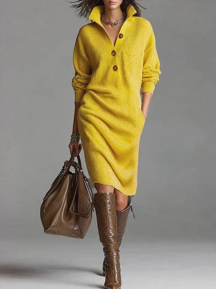 Sorella | Women’s Casual Dress with Button Neck Detail