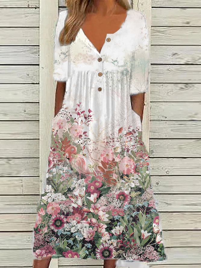 Eileen | Women’s Midi Dress featuring a Soft Floral Visual