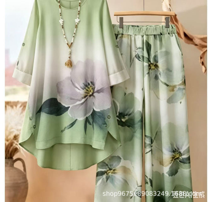 Solmira | Women’s Two-Piece Set with Floral Wide-Leg Pants