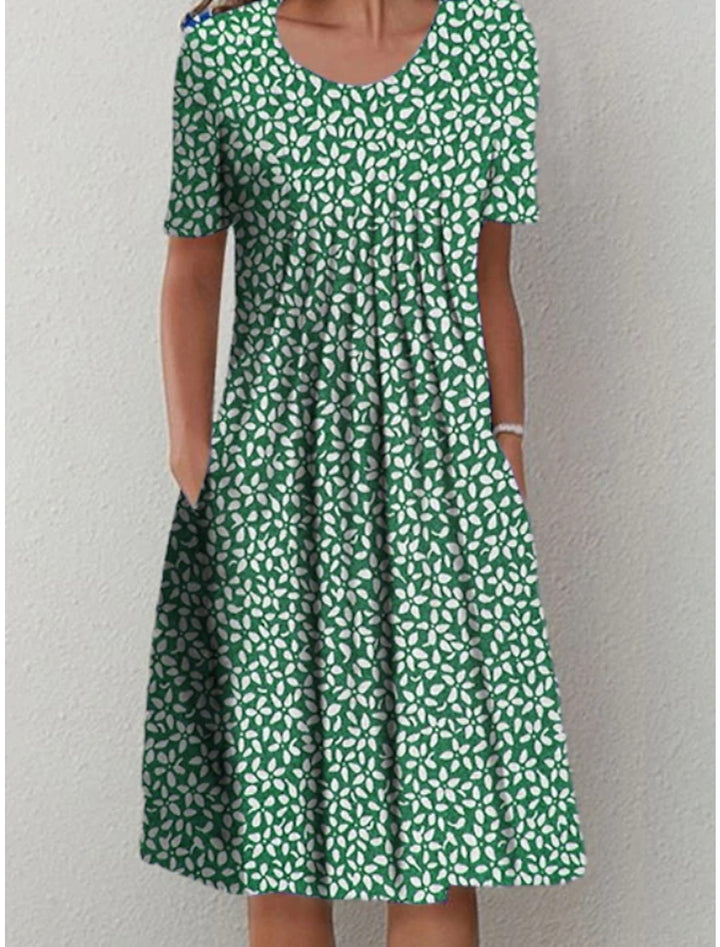 Melira | Women’s Floral Dress with Round Neck and Short Sleeves