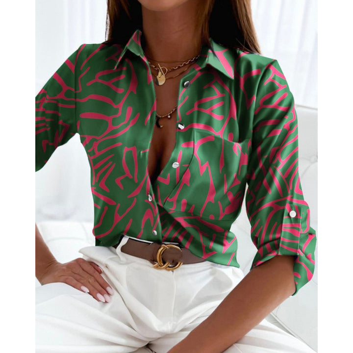 Lorena | Women’s Printed Button Up Shirt with Relaxed Collar Detail