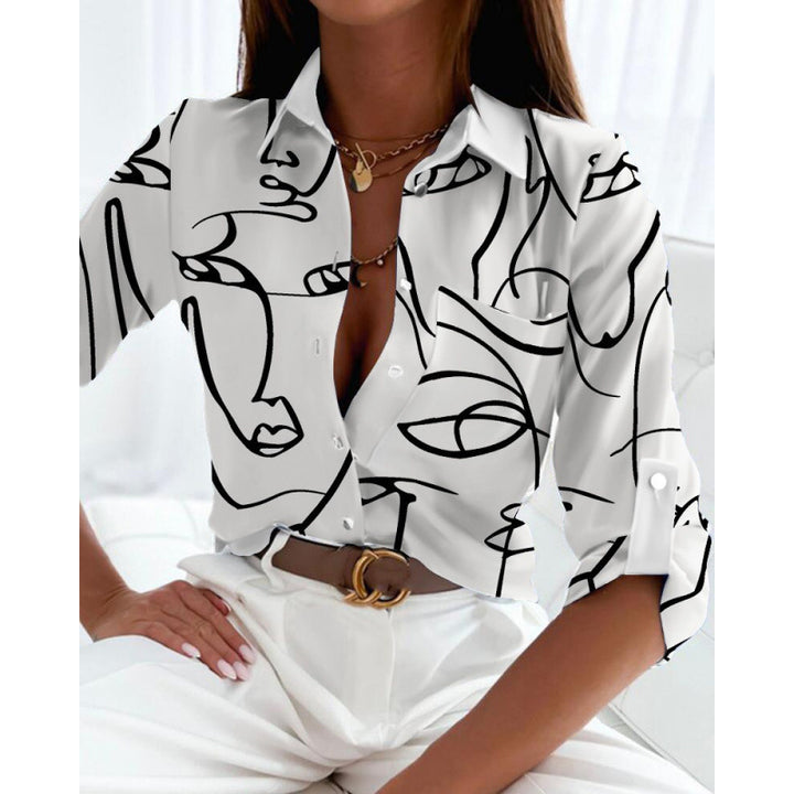 Lorena | Women’s Printed Button Up Shirt with Relaxed Collar Detail