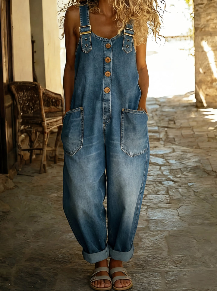 Zeritha | Women’s Button-Front Jumpsuit with adjustable straps and relaxed silhouette