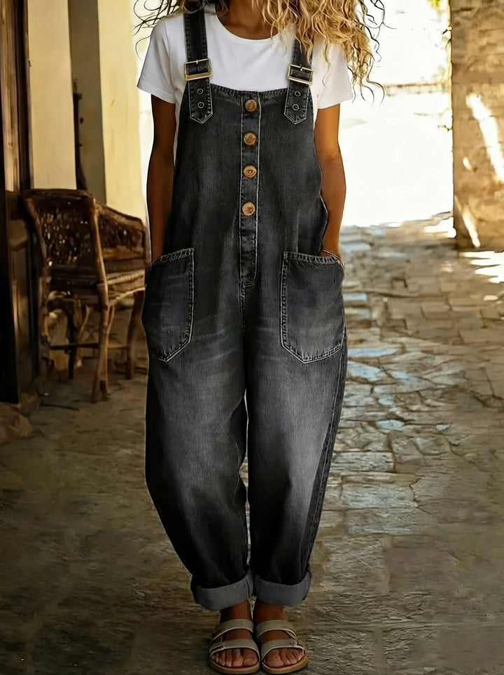 Zeritha | Women’s Button-Front Jumpsuit with adjustable straps and relaxed silhouette