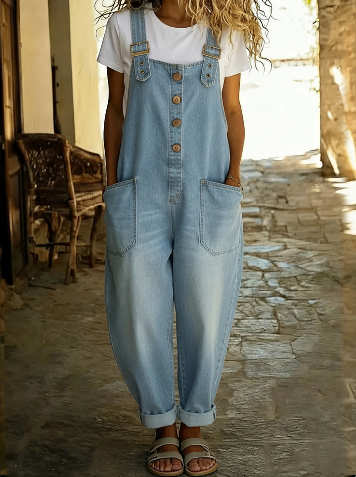 Zeritha | Women’s Button-Front Jumpsuit with adjustable straps and relaxed silhouette