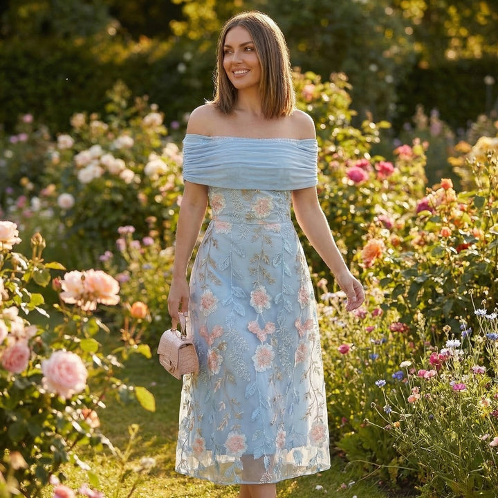 Selene | Women’s Off Shoulder Dress with Elegant Midi Fit