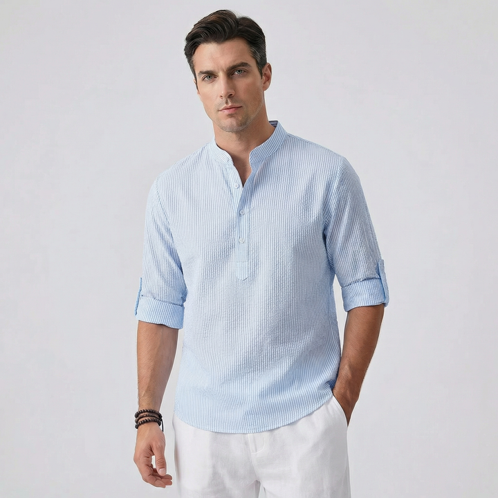 Dario | Men’s Relaxed Shirt with Button Neck Detail