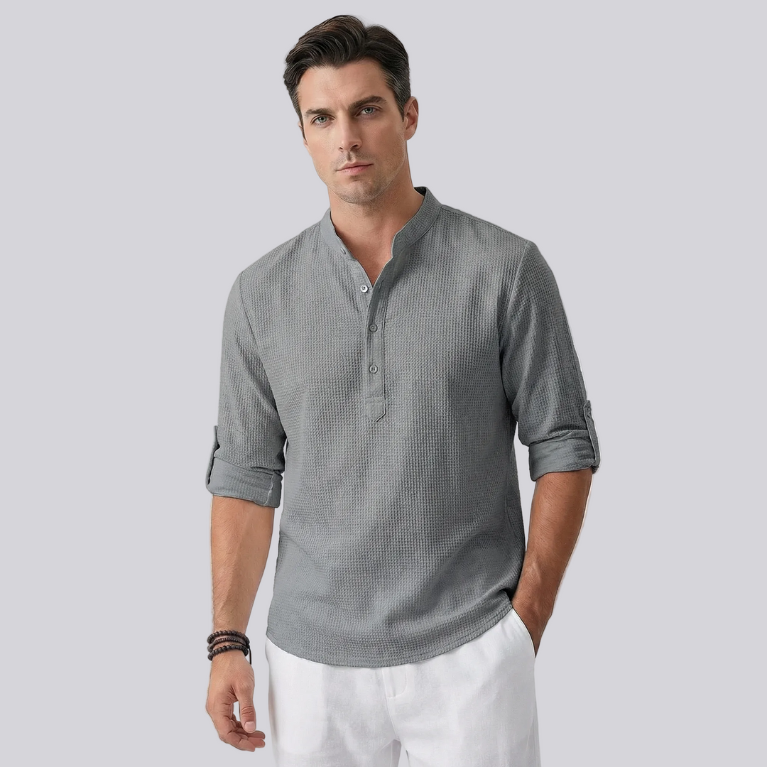 Dario | Men’s Relaxed Shirt with Button Neck Detail