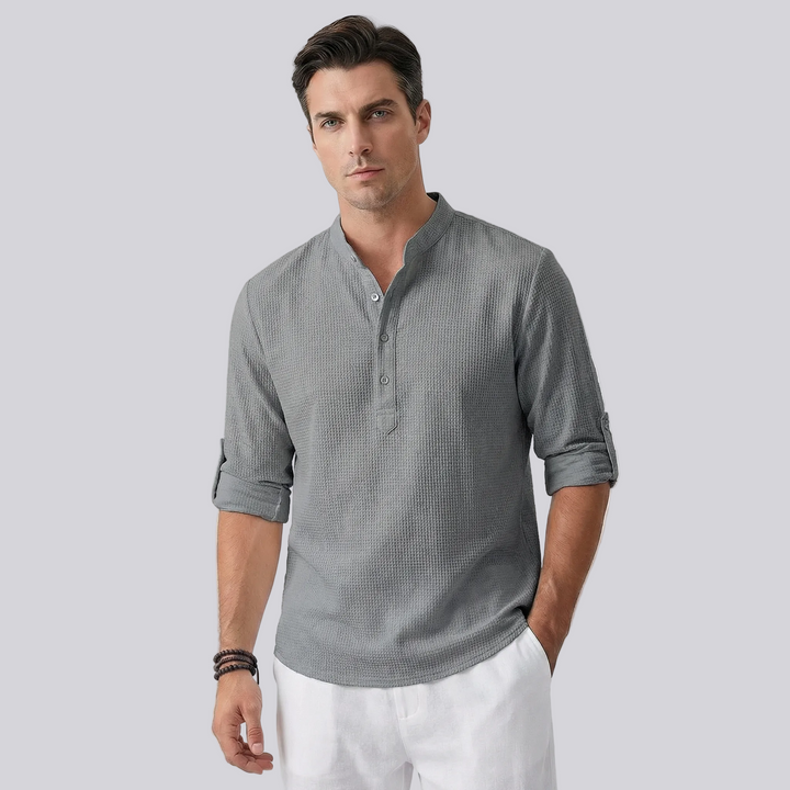 Dario | Men’s Relaxed Shirt with Button Neck Detail