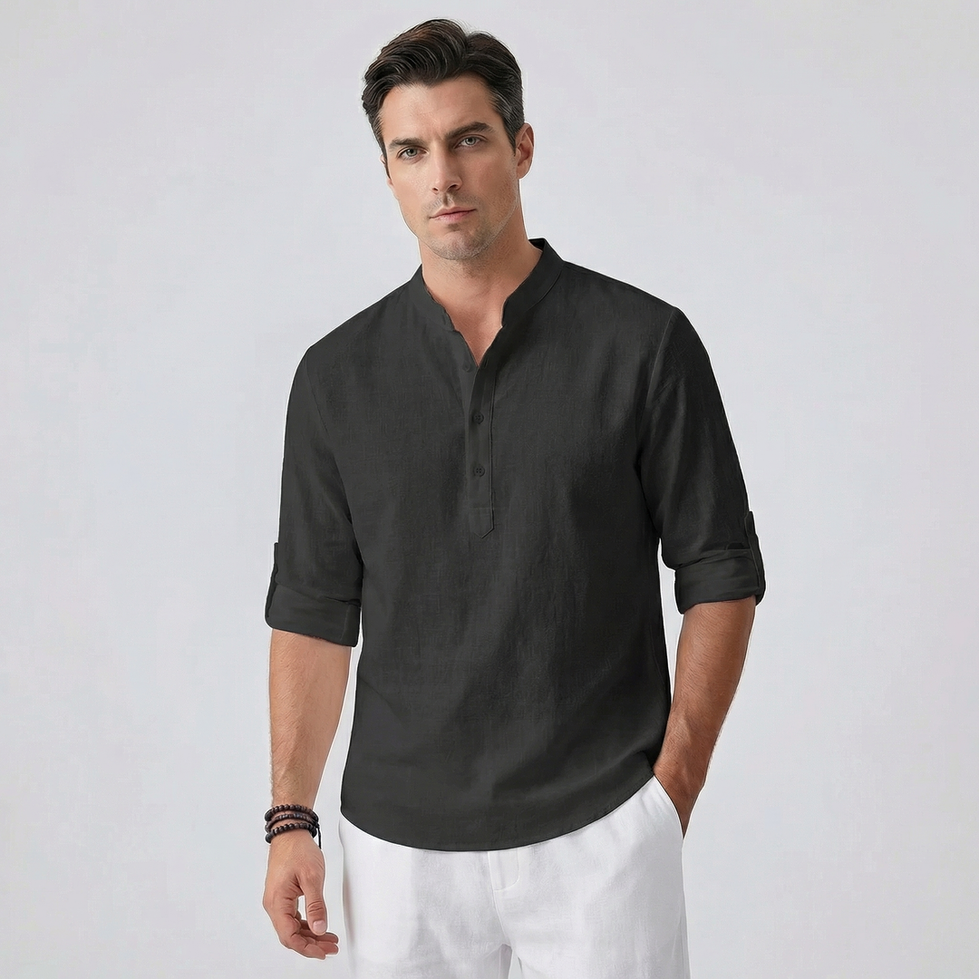 Dario | Men’s Relaxed Shirt with Button Neck Detail