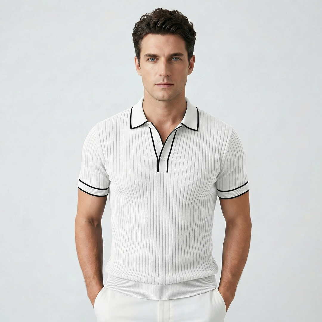 Marco | Men’s Ribbed Polo Shirt featuring Contrast Trim Detail