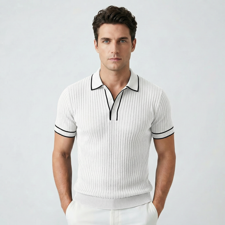Marco | Men’s Ribbed Polo Shirt featuring Contrast Trim Detail