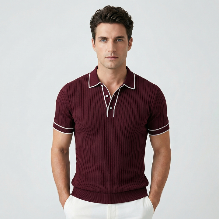Marco | Men’s Ribbed Polo Shirt featuring Contrast Trim Detail