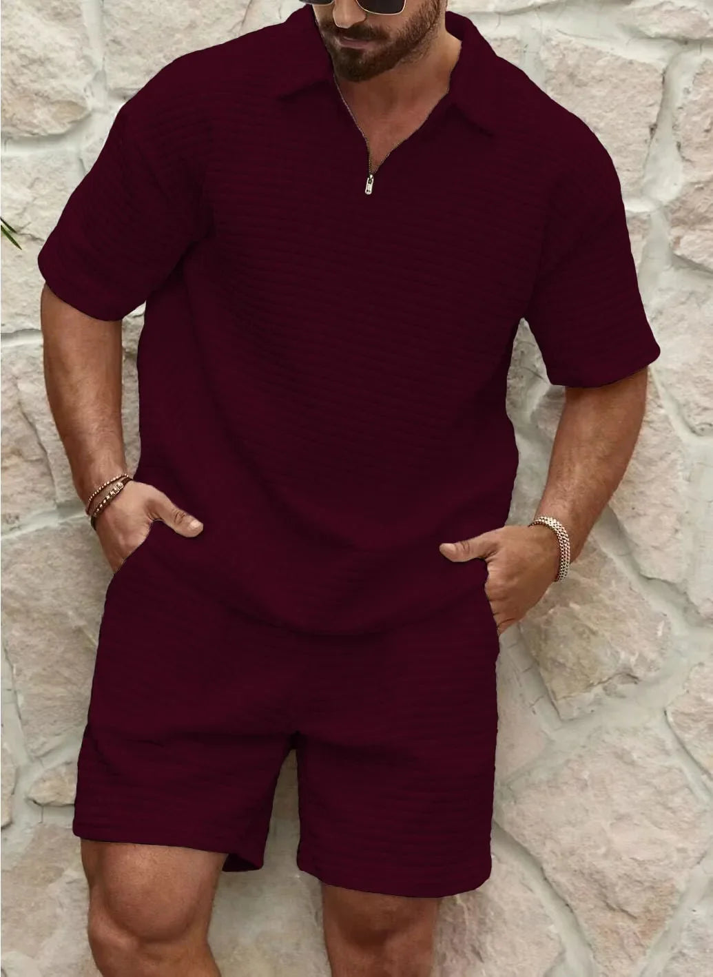Orren | Men’s Two-Piece Set featuring zip polo and drawstring shorts