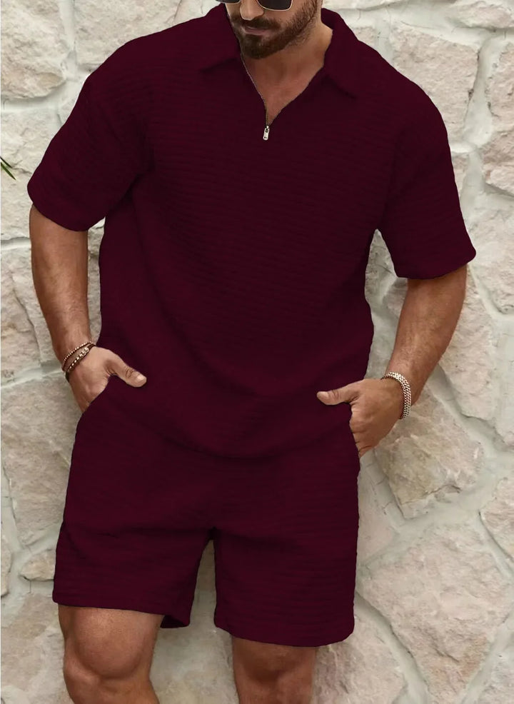 Orren | Men’s Two-Piece Set featuring zip polo and drawstring shorts