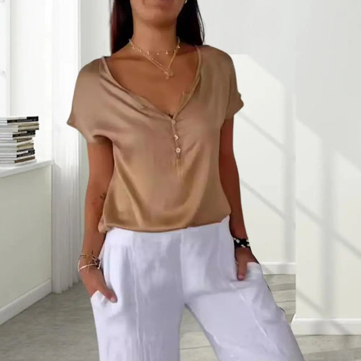 Sorelle | Women’s V-Neck Top with button front detail