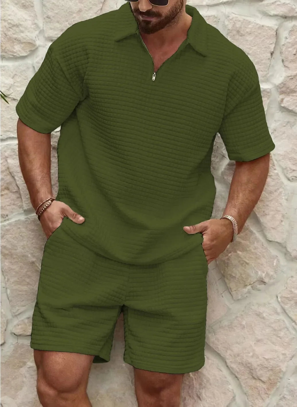 Orren | Men’s Two-Piece Set featuring zip polo and drawstring shorts