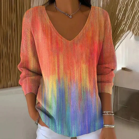 Zerellea | Women’s V-Neck Top with leaf print and relaxed proportion