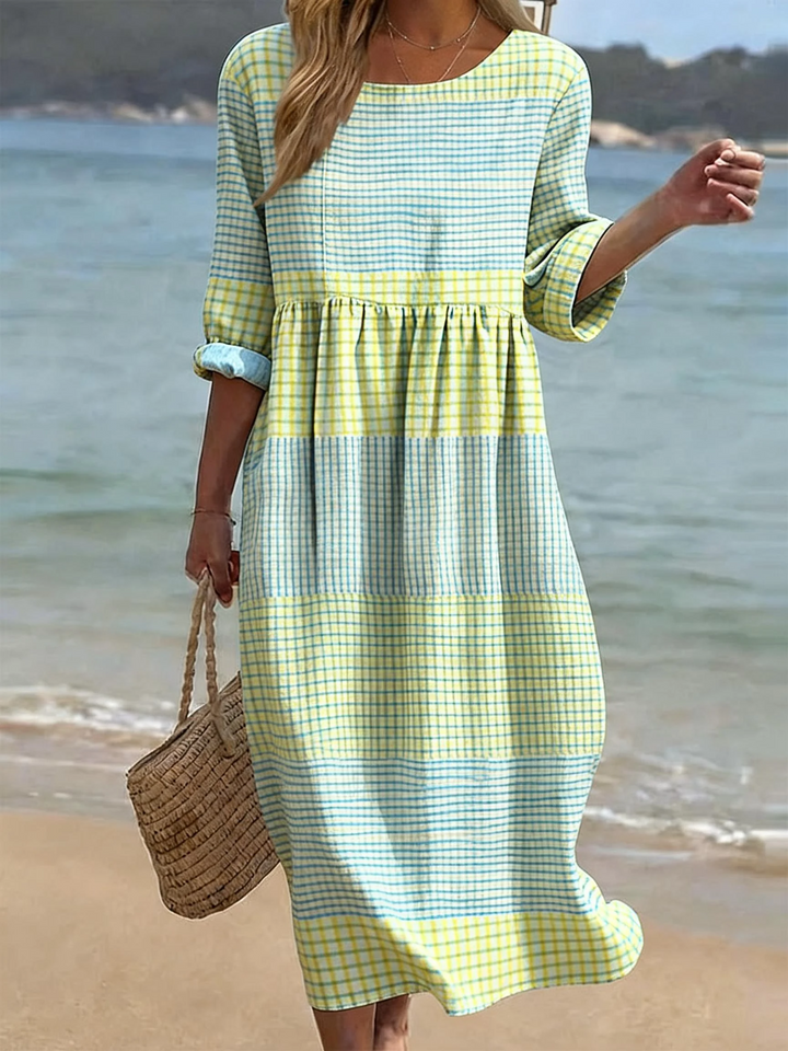 Elvara | Women’s Checked Midi Dress with tiered design and soft-fall design