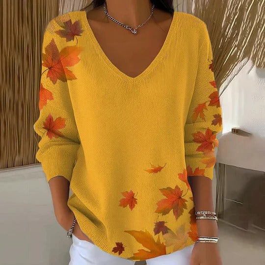 Zerellea | Women’s V-Neck Top with leaf print and relaxed proportion
