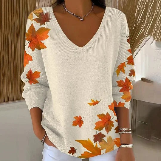 Zerellea | Women’s V-Neck Top with leaf print and relaxed proportion