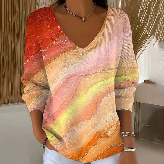 Zerellea | Women’s V-Neck Top with leaf print and relaxed proportion