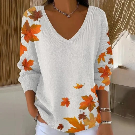Zerellea | Women’s V-Neck Top with leaf print and relaxed proportion
