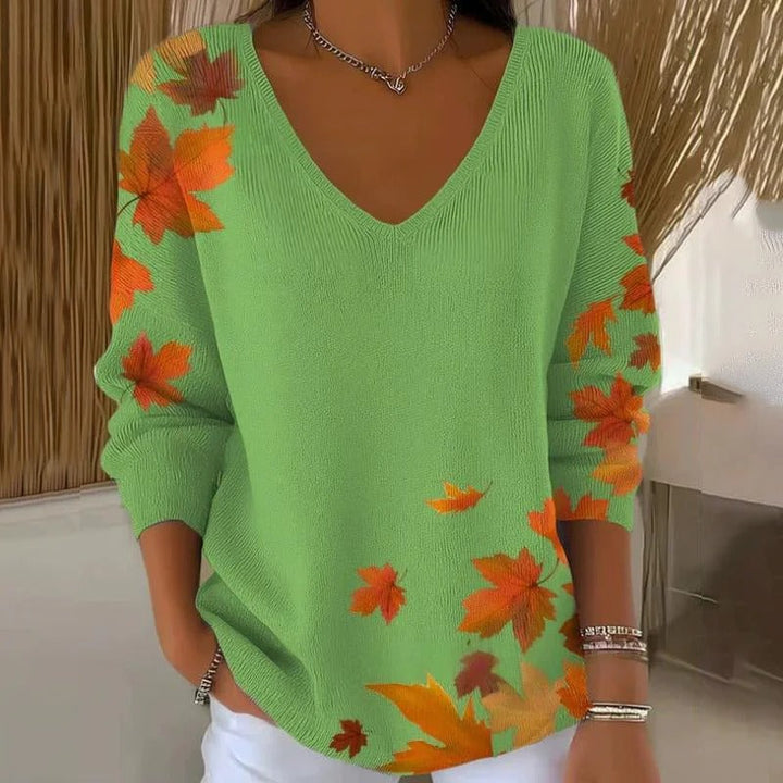 Zerellea | Women’s V-Neck Top with leaf print and relaxed proportion