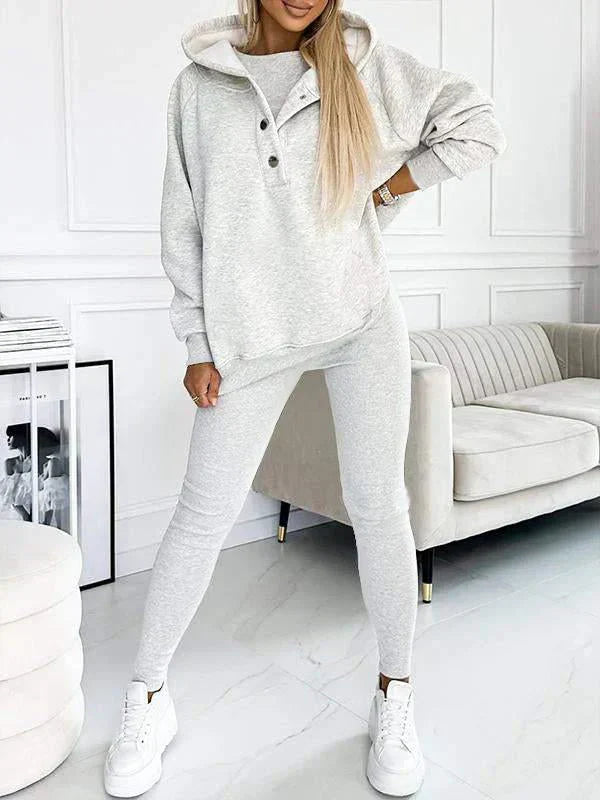 Elyraze | Women’s Two-Piece Lounge Set with buttoned neckline and slim-fit bottoms