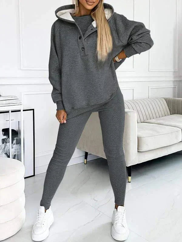 Elyraze | Women’s Two-Piece Lounge Set with buttoned neckline and slim-fit bottoms