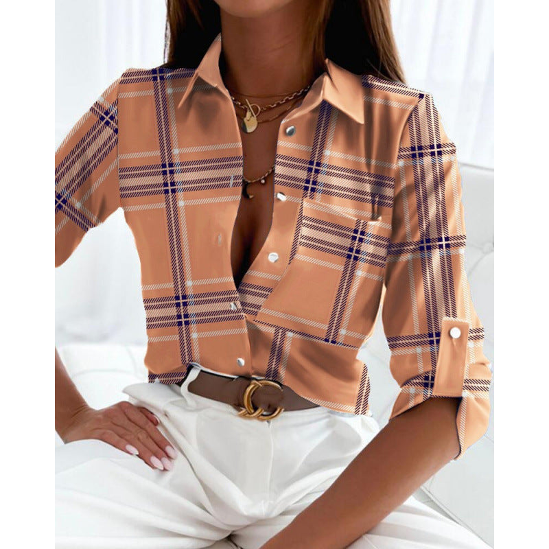 Lorena | Women’s Printed Button Up Shirt with Relaxed Collar Detail