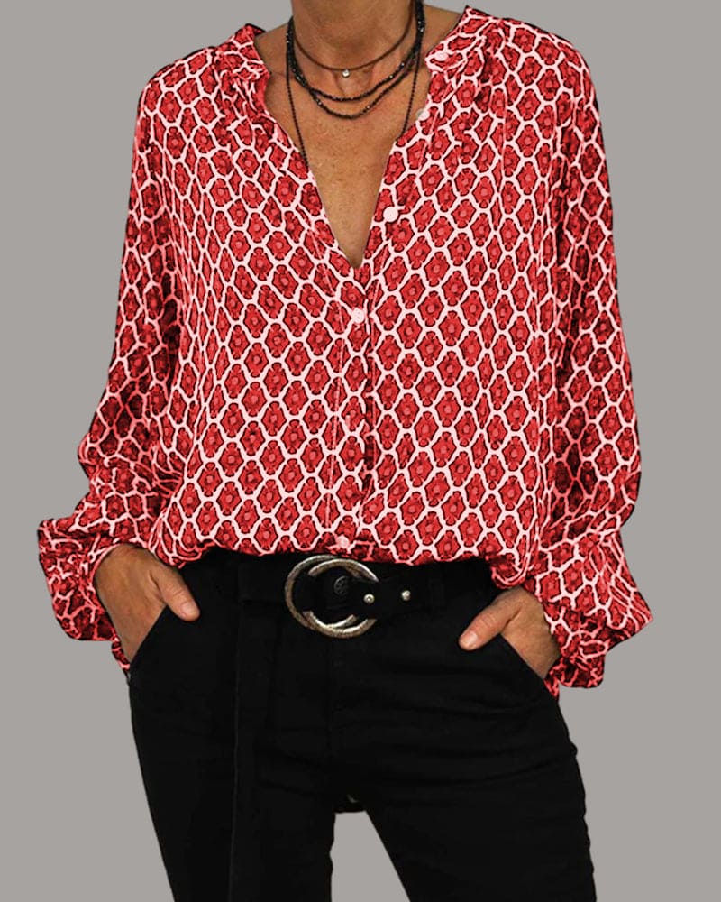 Zerina | Women’s Blouse with Button Front and Printed Design