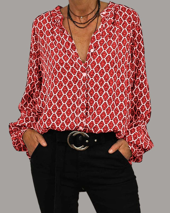 Zerina | Women’s Blouse with Button Front and Printed Design