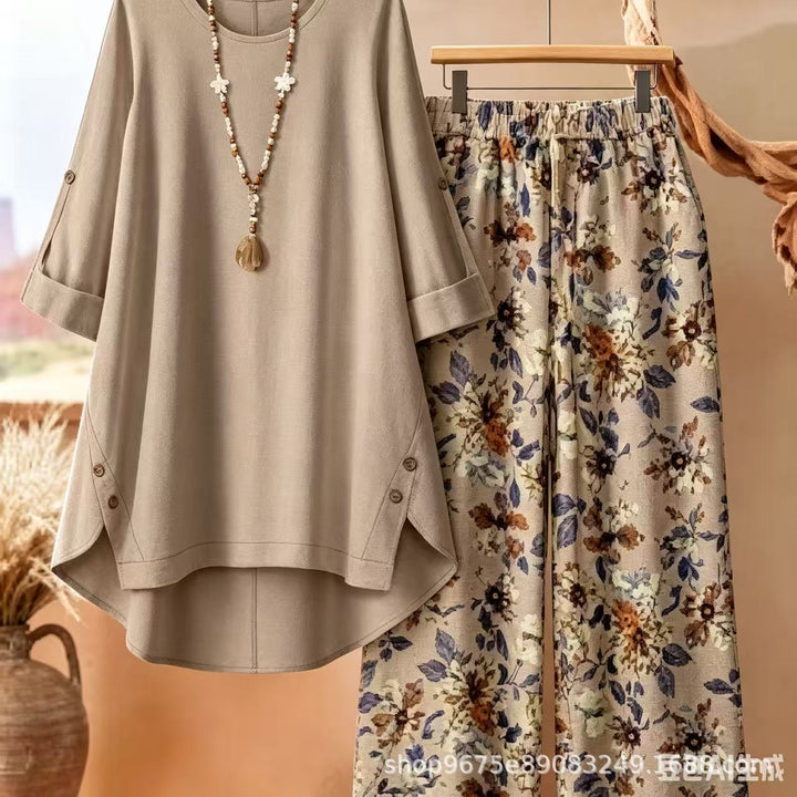 Solmira | Women’s Two-Piece Set with Floral Wide-Leg Pants