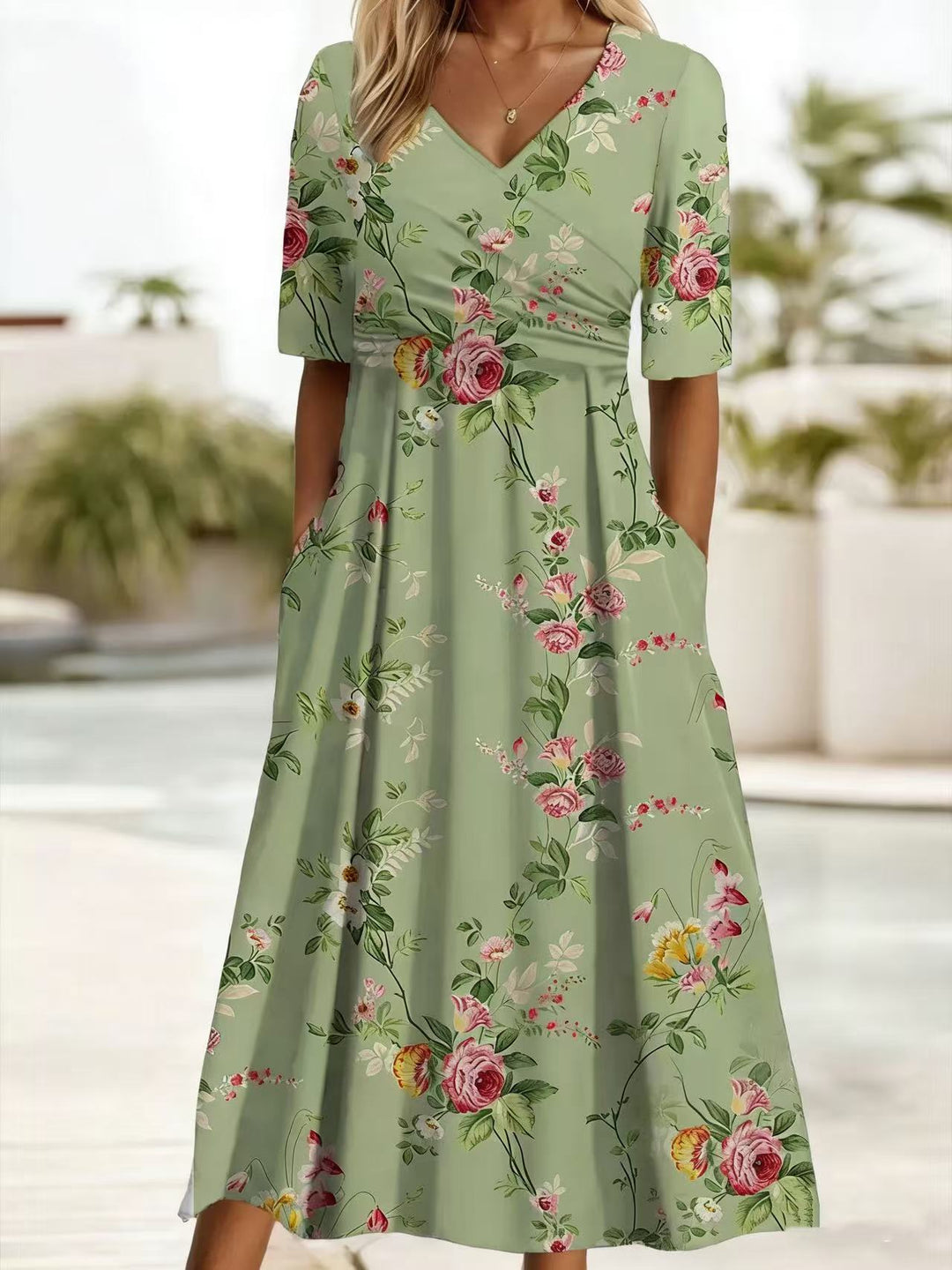 Amelie | Women’s Midi Dress featuring Ruched Waist Line