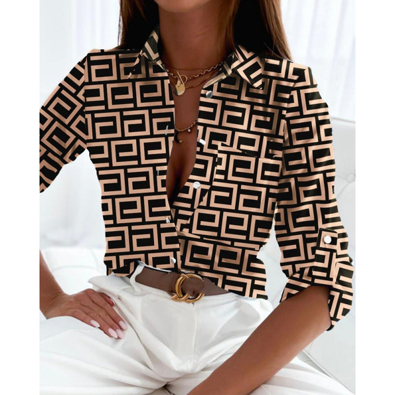 Lorena | Women’s Printed Button Up Shirt with Relaxed Collar Detail