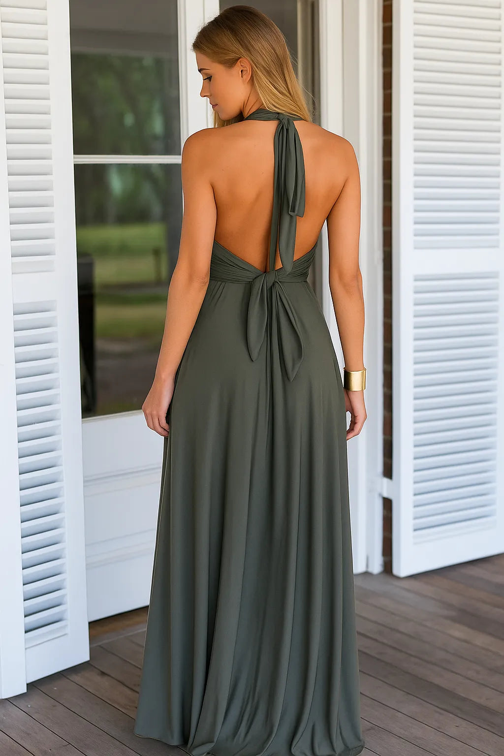 Elmirae | Women’s Maxi Dress with Deep V Neck and Flowing Fit