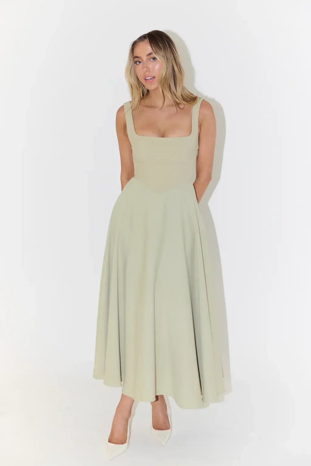 Maelis | Women’s Midi Dress featuring square neckline