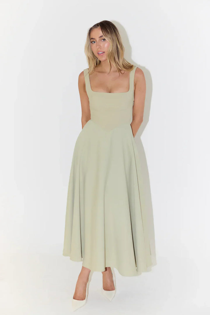 Maelis | Women’s Midi Dress featuring square neckline