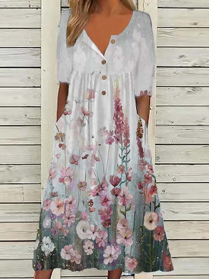 Eileen | Women’s Midi Dress featuring a Soft Floral Visual