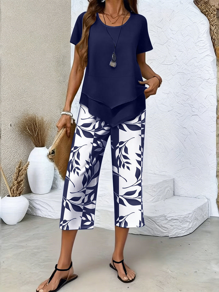 Solviera | Women’s Two-Piece Set with layered top and printed trousers
