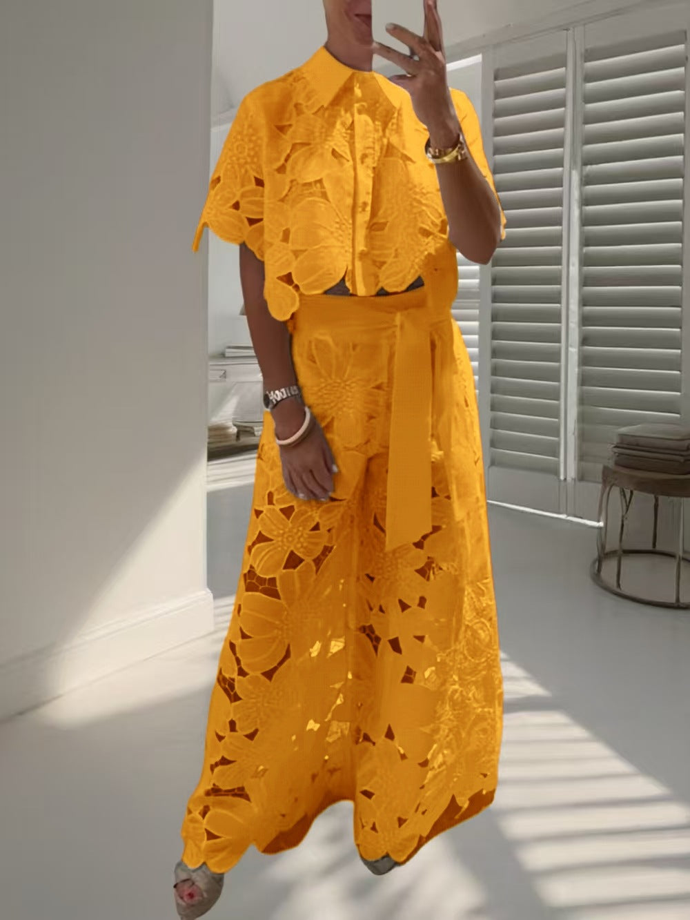 Avelisse | Women’s Two-Piece Set featuring cropped top and wide-leg trousers