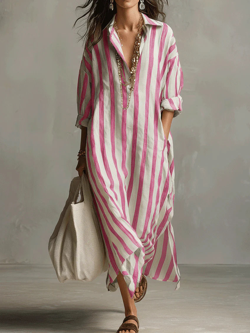 Maren | Women’s Shirt Dress featuring Vertical Stripes